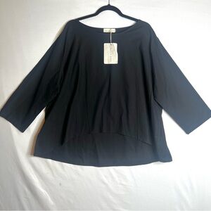 NWT Belle Zeke Black Tunic Top Women’s Sz 4XL Lagenlook Minimalist Classic Boxy